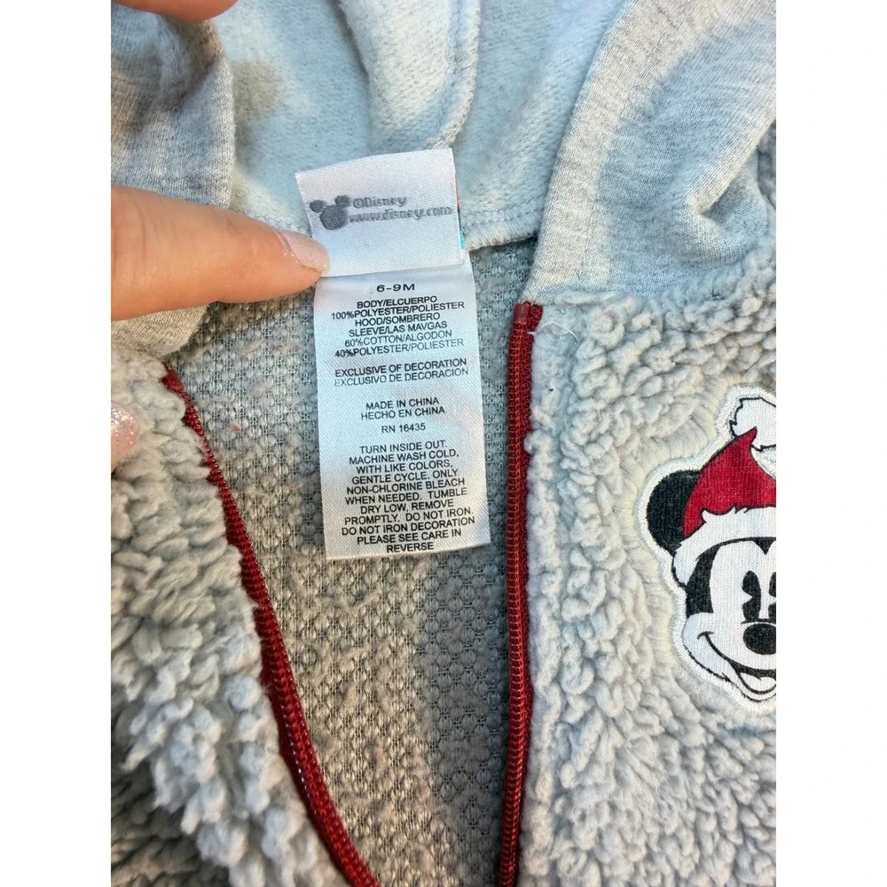 Disney Baby Hoodie Pants Set 6-9M Red Gray Mickey Mouse Christmas Sherpa READ